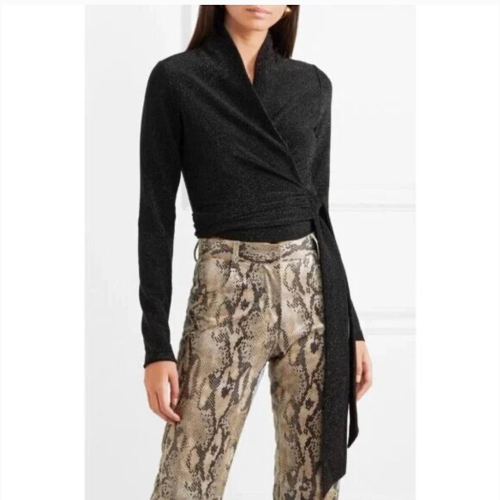GANNI Baxter Sparkle Knit Wrap Top Jacket Black